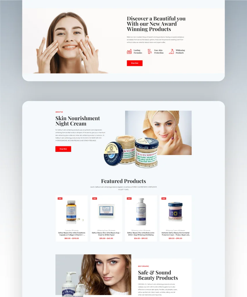 cosmetic brand ecommerce site with custom product display